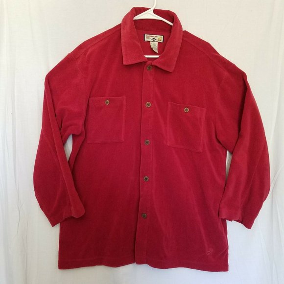 Caribbean Joe Mens Heavy Fleece Shirt Long Sleeve Button Down Red Size M shacket - Picture 2 of 8